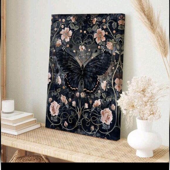 At Home Floral Butterfly Canvas Wall Decor - Picture 1 of 5